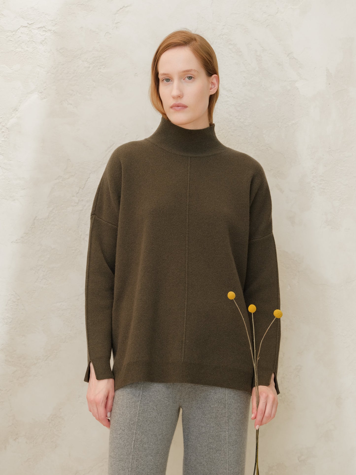 Cashmere Mix Solid Maxi Turtleneck Sweater
