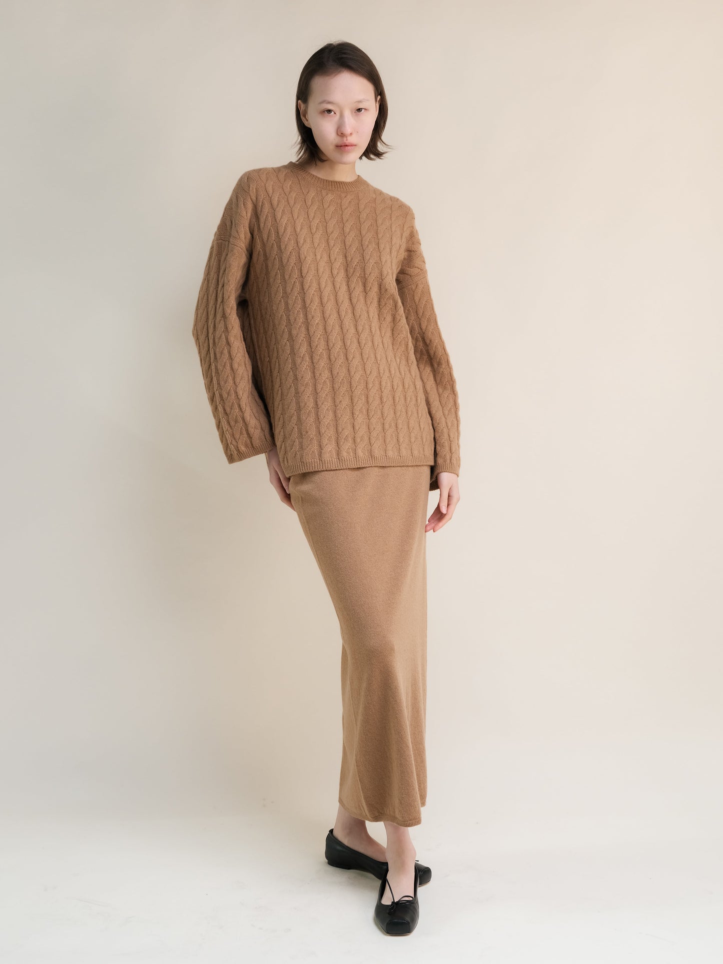 Cashmere Mix High-Waist Long Skirt With Side Slit (3D-knit)