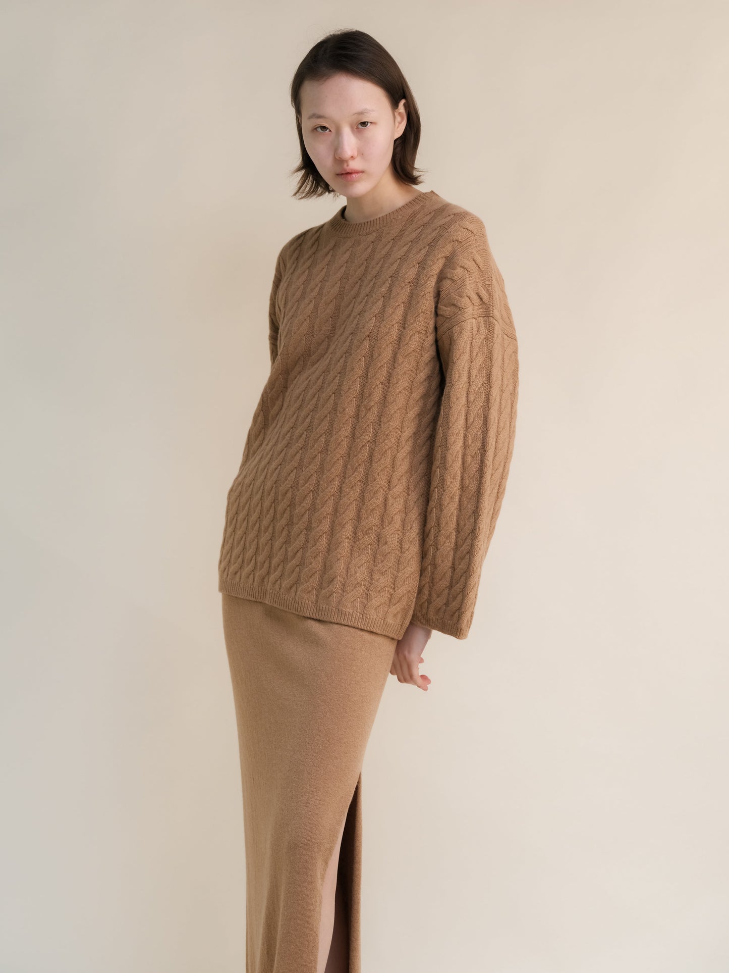 Maxi Cable-Knit Sweater in Cashmere Mix