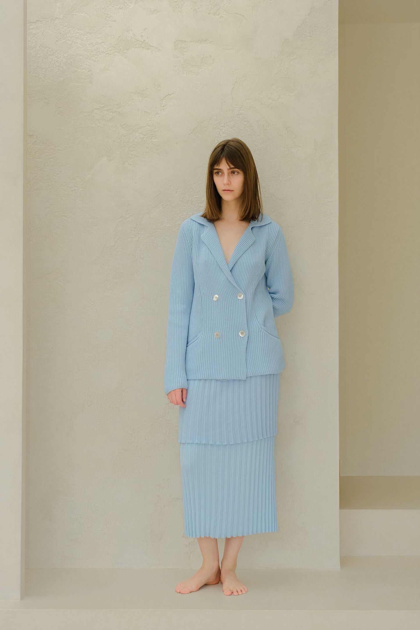 Fine Cotton Plissé Long Skirt (3D-Knit)