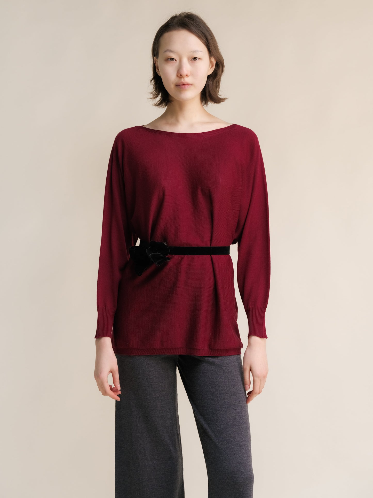 Extra Fine Merino Wool Boat Neck Oversized Sweater (3D-Knit)