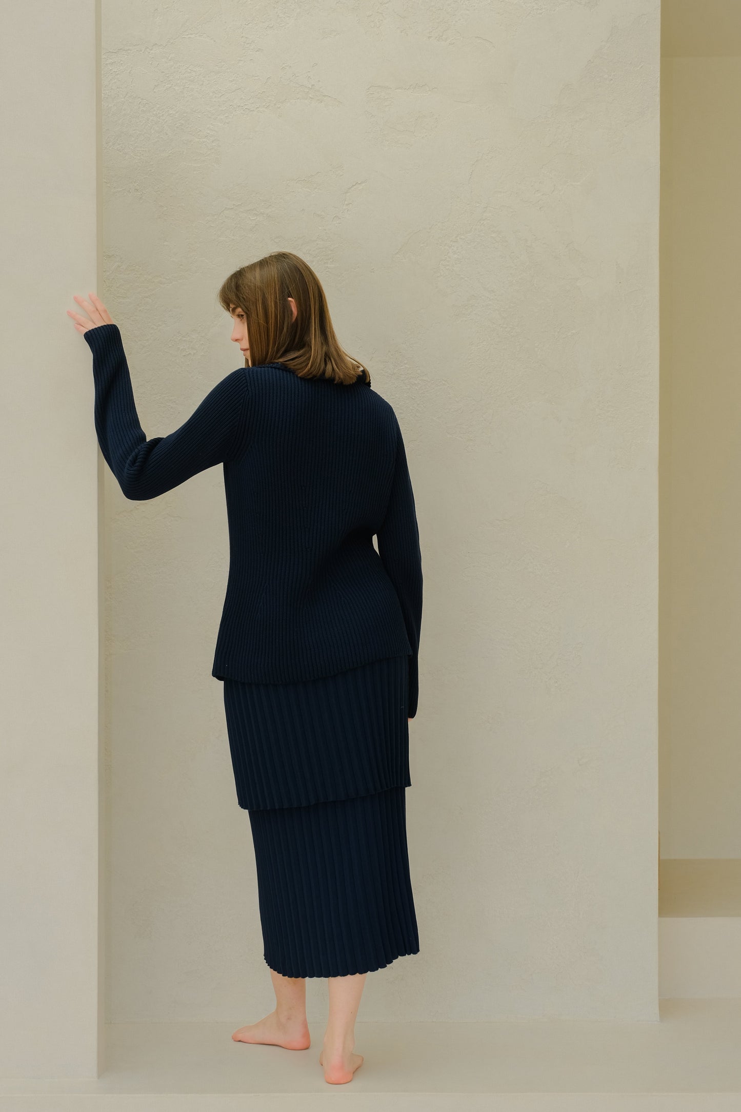 Fine Cotton Plissé Long Skirt (3D-Knit)