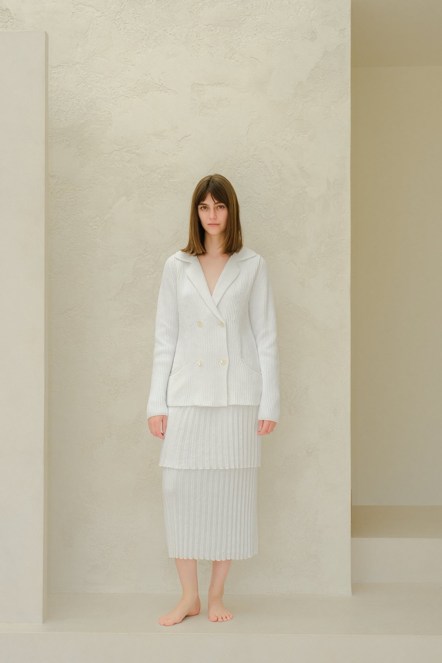 Fine Cotton Plissé Long Skirt (3D-Knit)