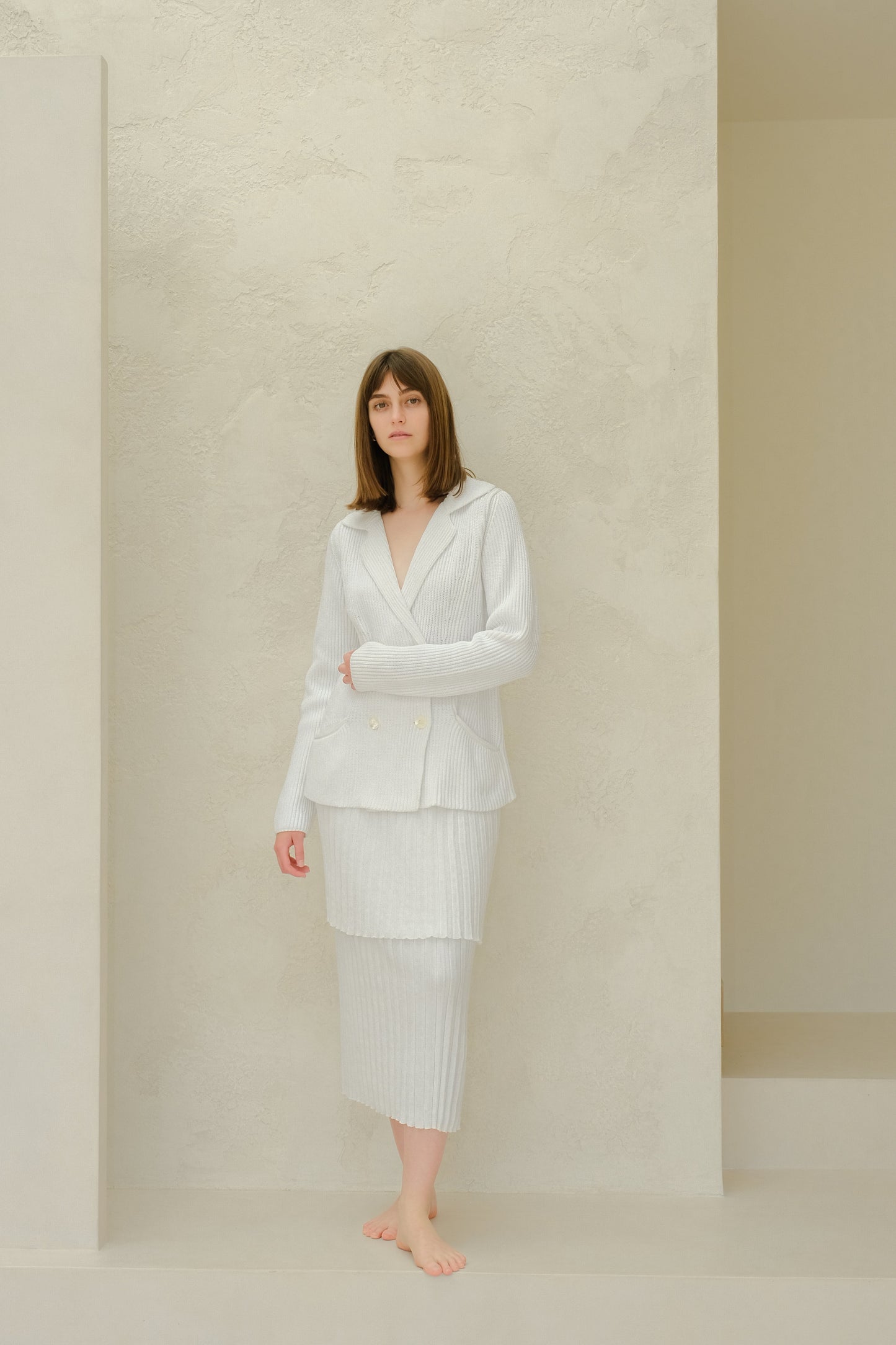 Fine Cotton Plissé Long Skirt (3D-Knit)