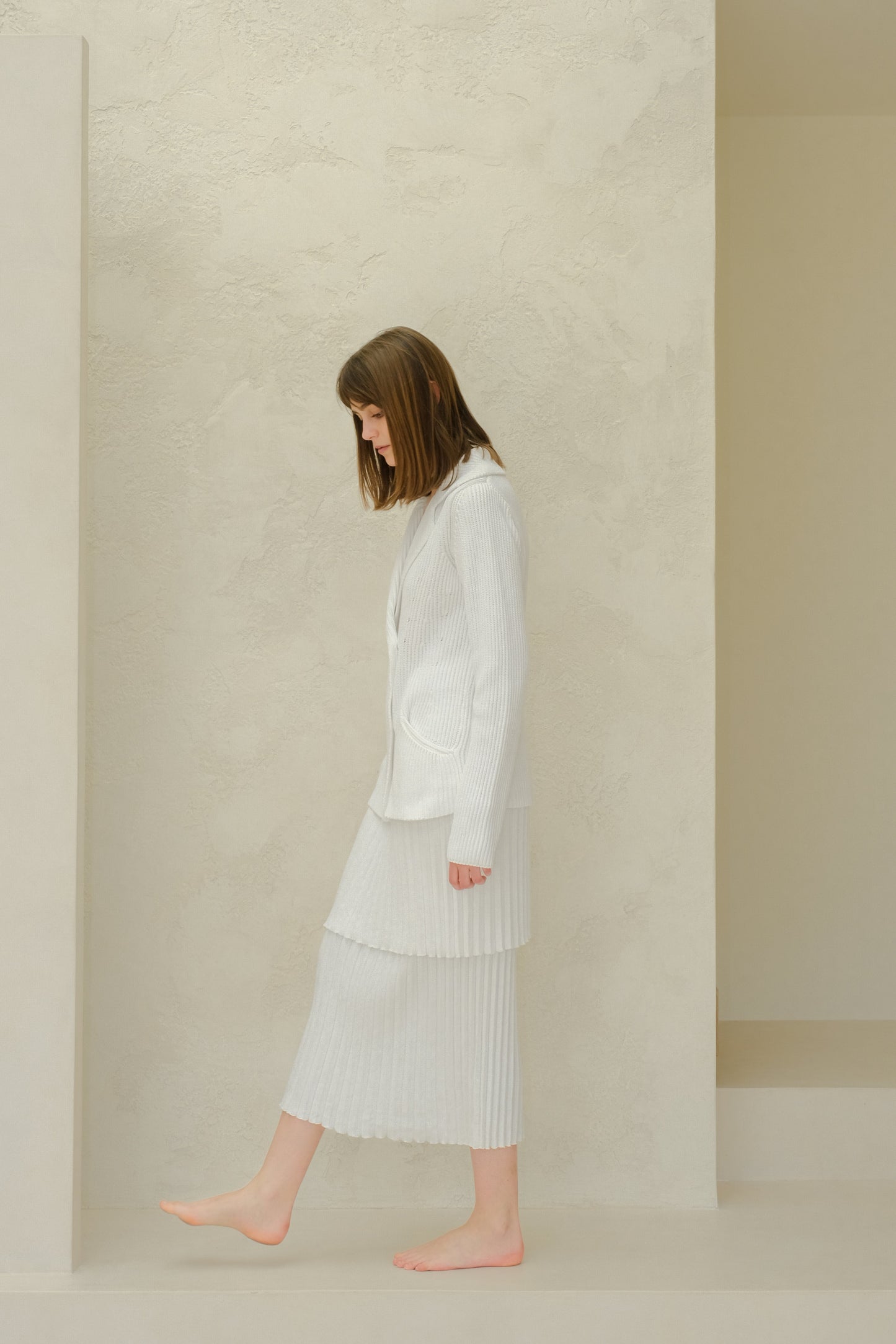 Fine Cotton Plissé Long Skirt (3D-Knit)