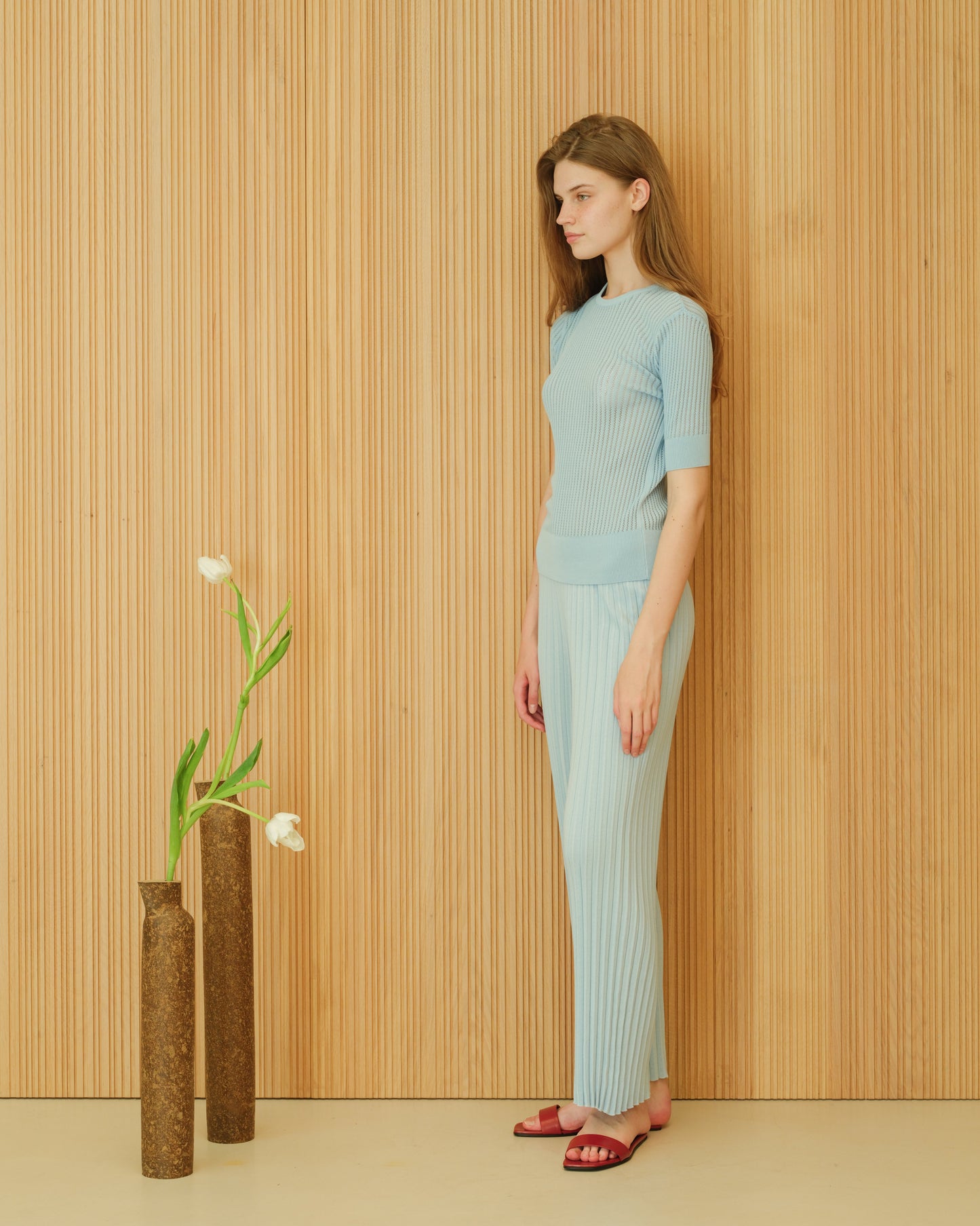 Fine Cotton T-shirt with Micro Pointelle