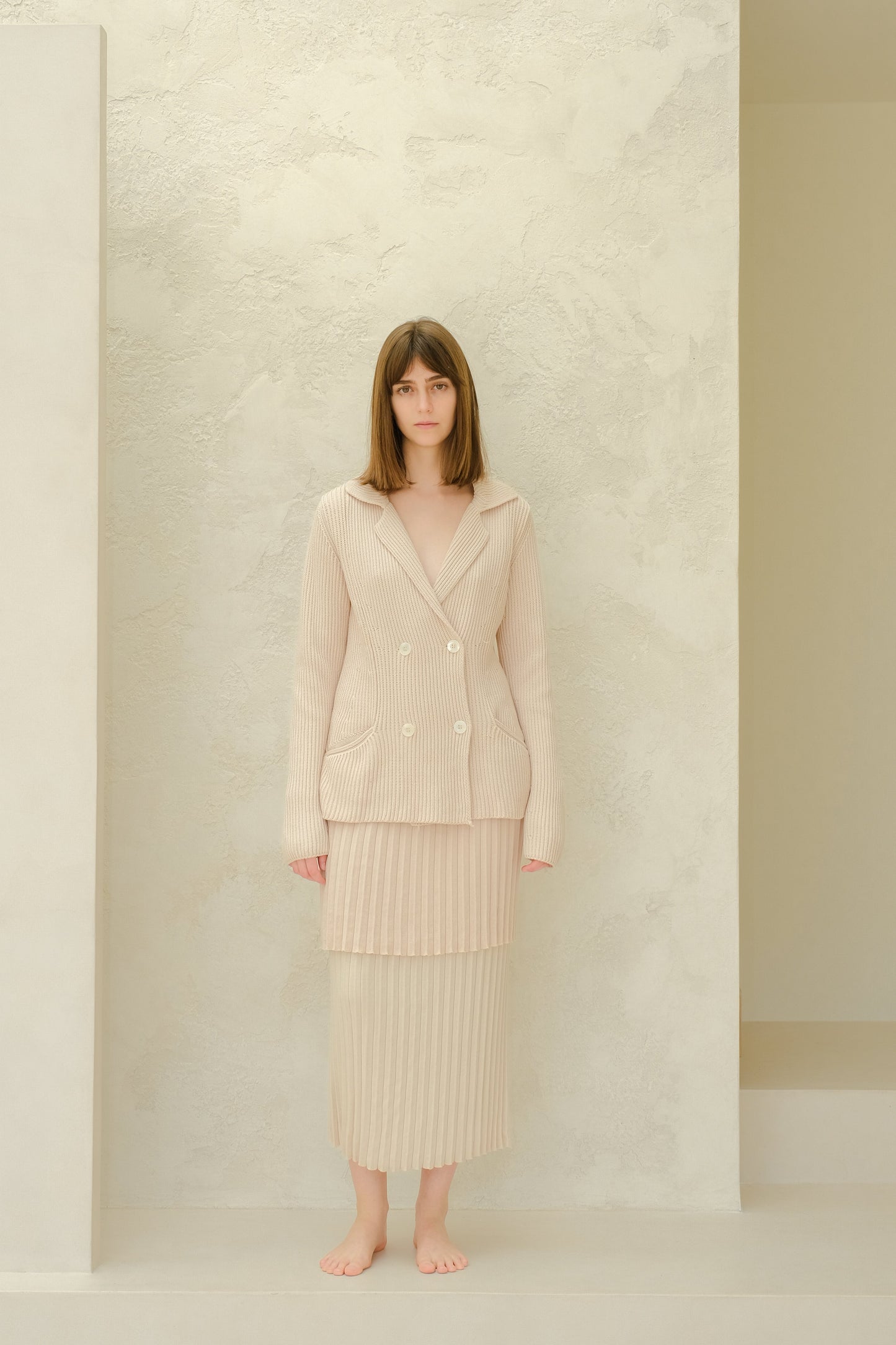 Fine Cotton Plissé Long Skirt (3D-Knit)